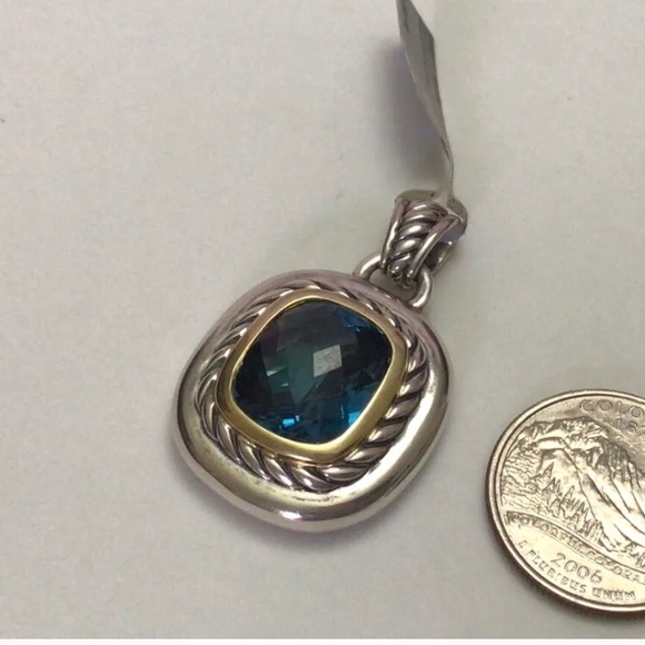 David Yurman 16x 14mm Albion London Blue Topaz Silver & 18K gold Enhancer NWT - Picture 2 of 5